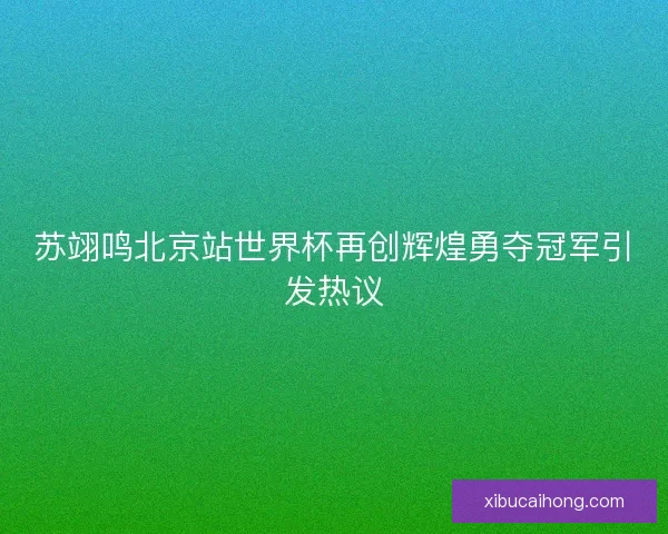 苏翊鸣北京站世界杯再创辉煌勇夺冠军引发热议