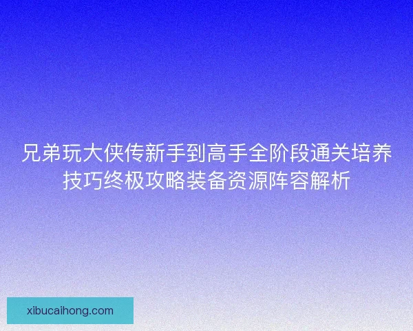 兄弟玩大侠传新手到高手全阶段通关培养技巧终极攻略装备资源阵容解析